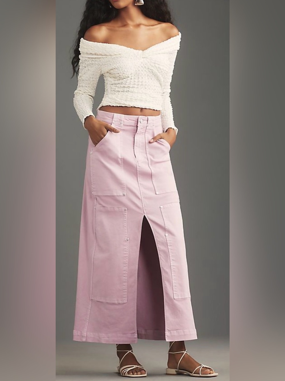 NWT Anthropologie Pilcro Carpenter Maxi Skirt in Lilac Size 8 - Picture 3 of 12